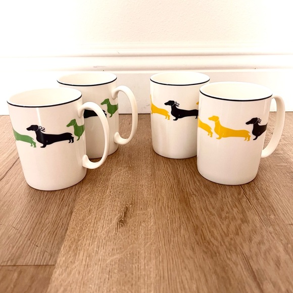 kate spade Other - 4 PCs Kate Spade Lenox Wickford Dachshund Coffee Mugs Dog Green Navy Yellow